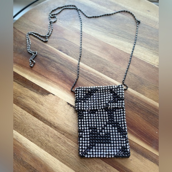 Silver Rhinestone Chainmail Micro Bag